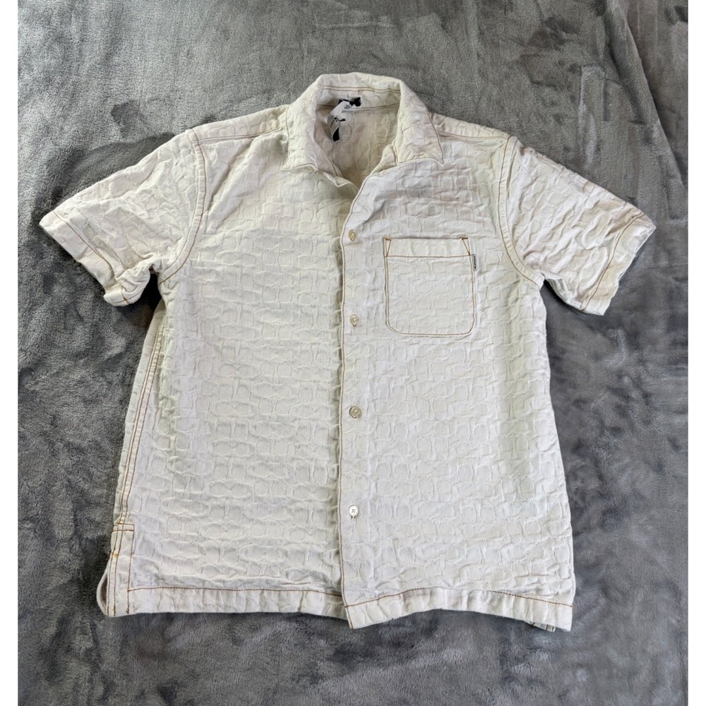 Coach Denim Camp Button-Up Shirt S White Logo Monogram AOP Luxury White / Cream